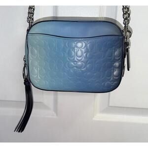 Coach Blue Signature Embossed Leather Crossbody with Tassel